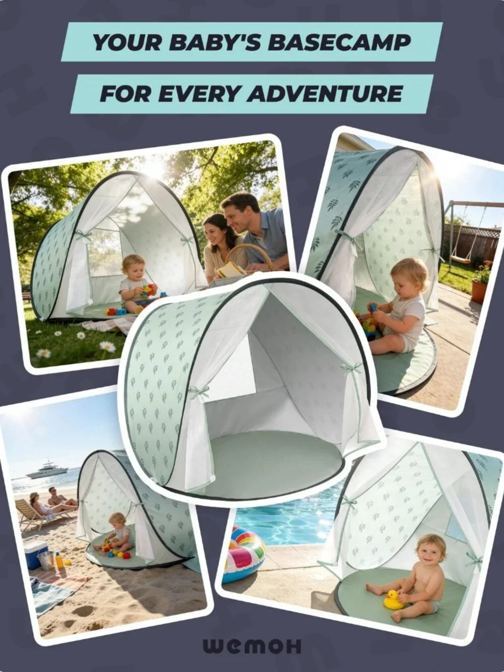Baby Beach Tent Pop Up Mint Green UPF 50+ Portable Sun Shade Shelter